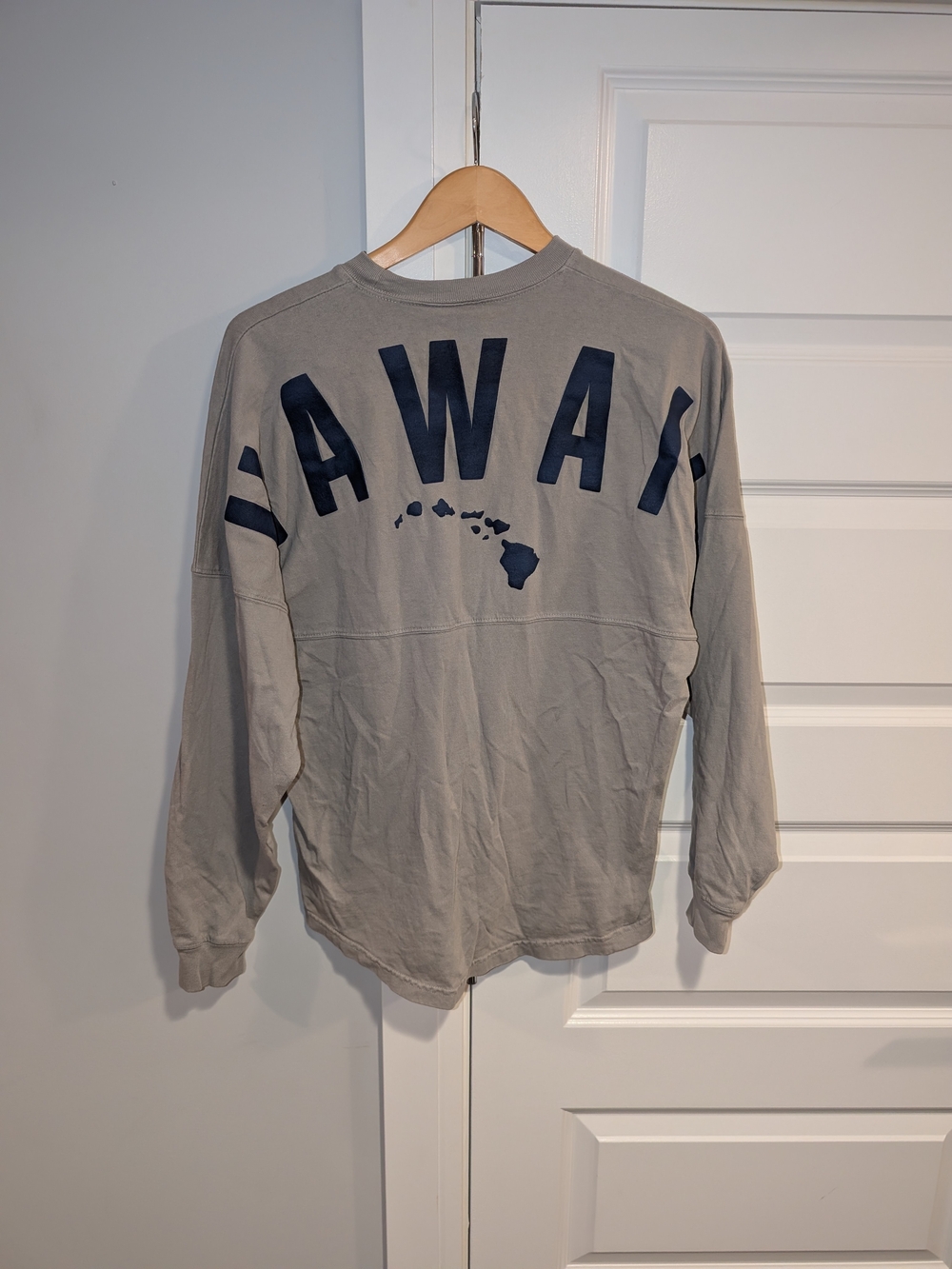 Men's Gray Oversized Crewneck Sweater with Navy HAWAII Graphic